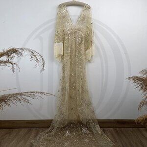 Women's Long Sparkly Moon and Star Tulle Maternity Dress for Photoshoot